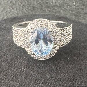 Vintage .925 Sterling American Ring and Jewelry Co. CZ & Aquamarine ring sz 6
